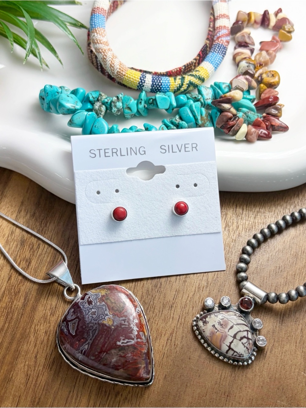 Sterling Silver 925 Garnet Jasper Pendant Lot Crazy Lace Agate Coral Turquoise
